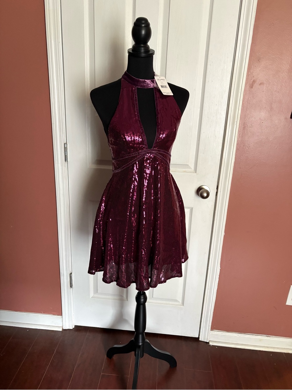 Free People Plum Sequin Halter Dress